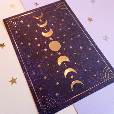Moon Phases feuille d'or impression d'art A5