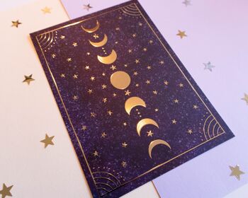 Moon Phases feuille d'or impression d'art A5 1
