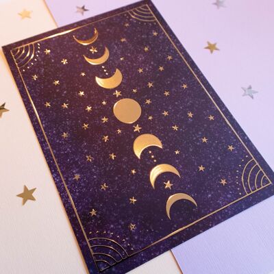 Moon Phases feuille d'or impression d'art A5