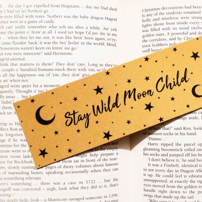 Bleiben Sie wildes Mond-Kind-Goldglänzendes Lesezeichen