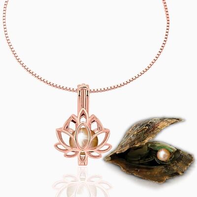 Lotus Fußkette + Auster mit Perle - Natürlich - Roségold - 1 Stk.