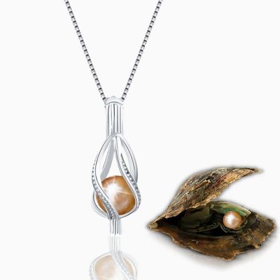 Drop Halskette + Auster mit Perle - Natürlich - Silber - 1 Stk.