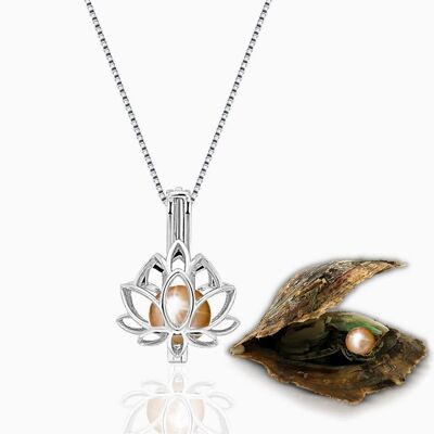 Lotus Halskette + Auster mit Perle - Natürlich - Silber - 1 Stk.