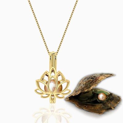 Lotus Halskette + Auster mit Perle - Natürlich - Gold - 1 Stk.