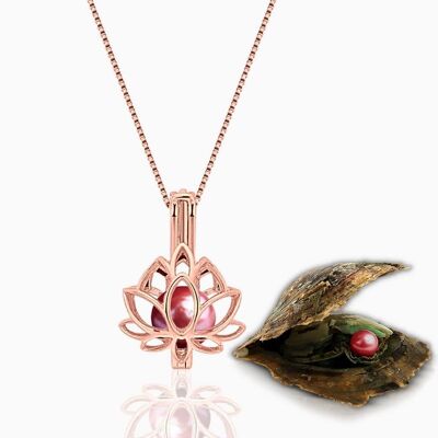 Lotus Halskette + Auster mit Perle - Bunt - Roségold - 1 Stk.