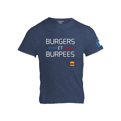 T-SHIRT HOMME - BURGERS ET BURPEES - Bleu Chiné