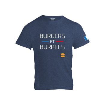 T-SHIRT HOMME - BURGERS ET BURPEES - Bleu Chiné