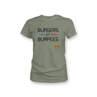 WOMEN'S T-SHIRT - BURGERS AND BURPEES - Heather Khaki