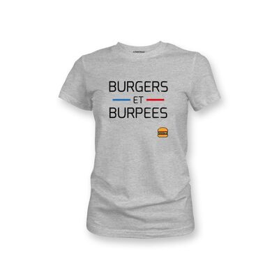 CAMISETA MUJER - HAMBURGUESAS Y BURPEES - Gris Jaspeado