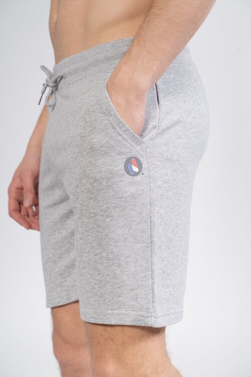 SHORT HOMME COTON BIO - LOGO - Gris Chiné