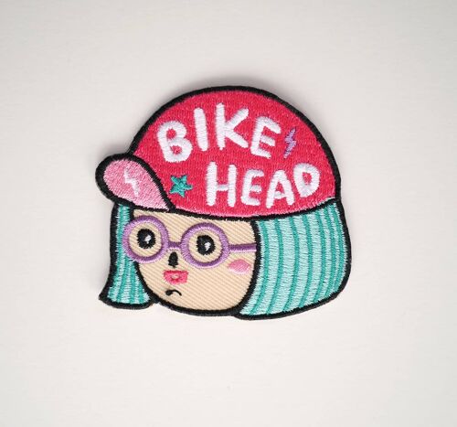 Bike Head Girl Iron On Patch