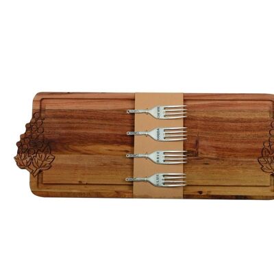 WOODEN AND VINE CHEESE PLATFORM WITH 4 FORKS