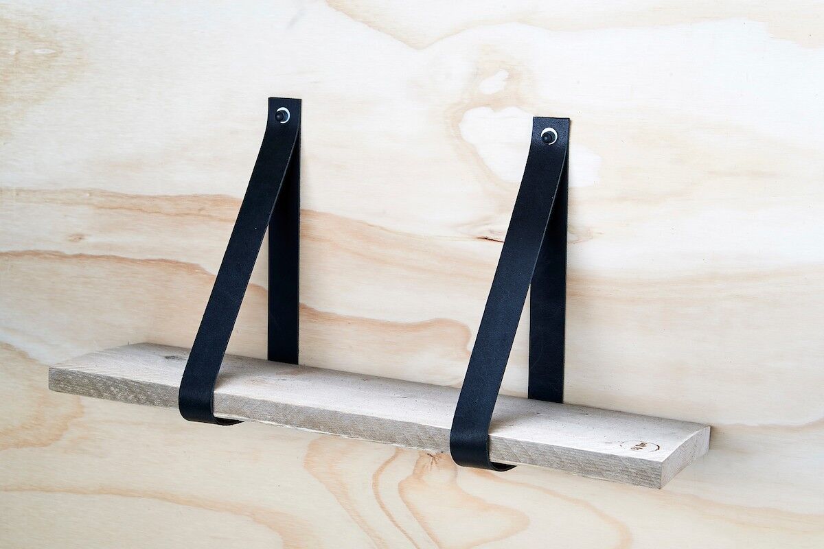 Leren plankdragers zwart (excl. planche) set van 2 stuks, 4 cm, incl bev.materiaal