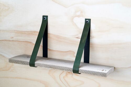 Leren plankdragers (excl. plank) set van 2 stuks, 4 cm, incl bev.materiaal   Leger groen