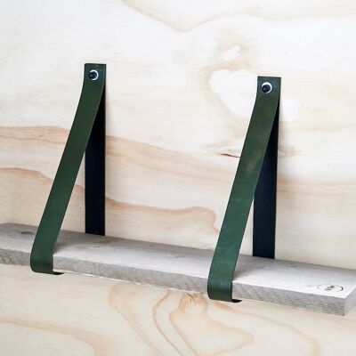 Leren plankdragers (escl. plank) set van 2 stuks, 4 cm, incl bev.materiaal Leger groen