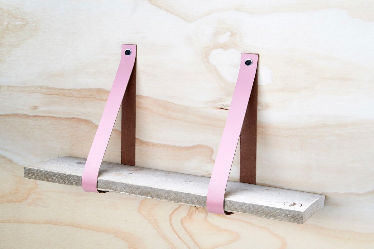 Leren plankdragers Oud Roze (excl. planche) set van 2 stuks, 4 cm, incl bev.materiaal