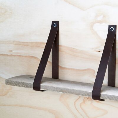 Leren plankdragers Donkerbruin set van 2 stuks, 4 cm, incl bev.materiaal  (excl. plank)