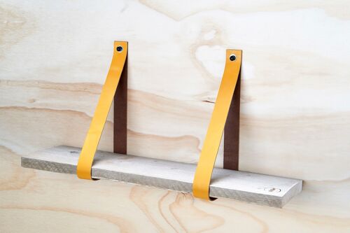 Leren plankdragers Okergeel  set van 2 stuks, 4 cm, incl bev.materiaal (excl. plank)