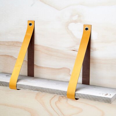 Leren plankdragers Okergeel set van 2 stuks, 4 cm, incl bev.materiaal (exkl. plank)