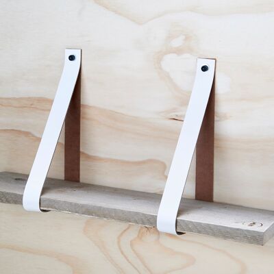 Leren plankdragers Wit set van 2 stuks, 4 cm, incl bev.materiaal (exkl. plank)