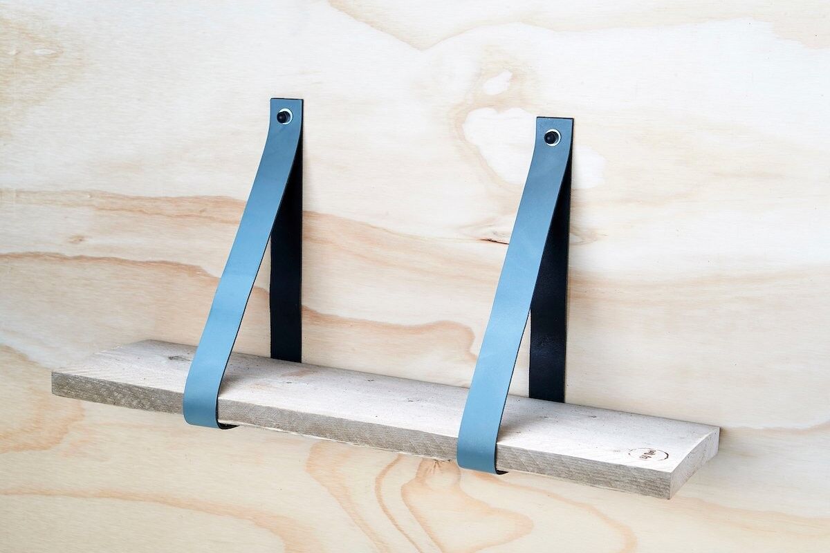 Leren Plankdragers oud groen, set van 2 stuks, 4 cm    - 65 cm