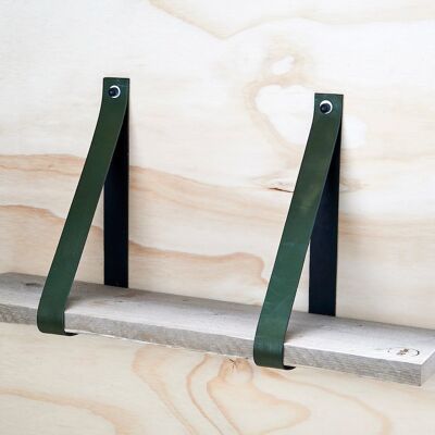 Leren Plankdragers Legergroen, set van 2 stuks, 4 cm    45 cm