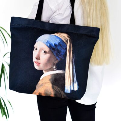 BOLSO TOTE JOHANNES VERMEER "MUCHACHA CON PENDIENTE DE PERLA" 40x40 cm (más 10 cm de botón)