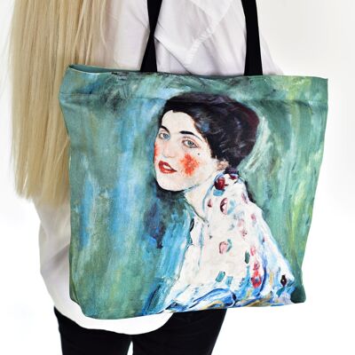 TOTE BAG GUSTAV KLIMT "RETRATO DE UNA DAMA" 40x40 cm (más 10 cm de fondo)