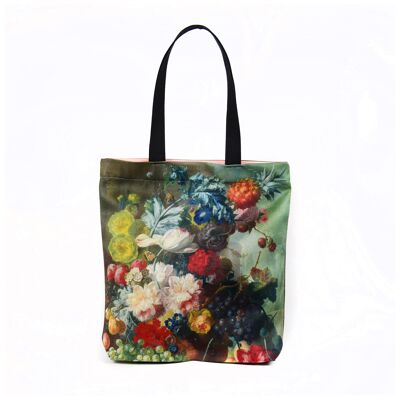 TOTE BAG JAN VAN OS "OBST UND BLUMEN IN EINER TERRAKOTTA-VASE" 40x40 cm (plus 10 cm Boden)