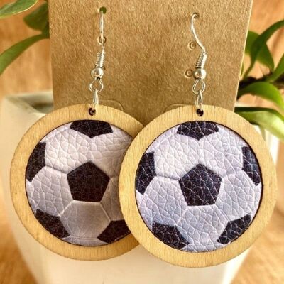 Fashion Personality Football Leather Wooden Women Earrings