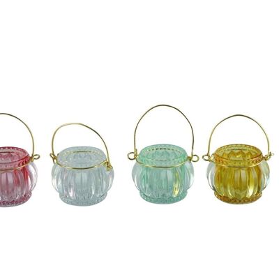 MINI CANDLE HOLDER WITH GOLDEN HANDLE - SET OF 4 ASSORTED COLORS