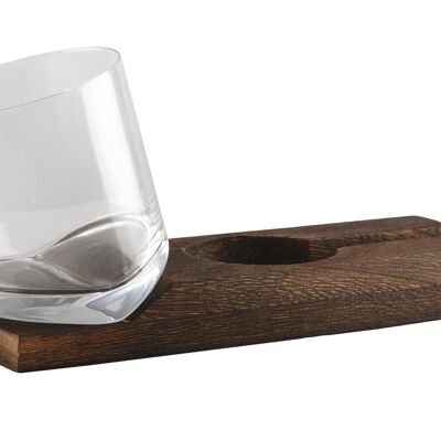 SLANTED WHISKEY GLASS ON WOODEN TRAY 150 ML