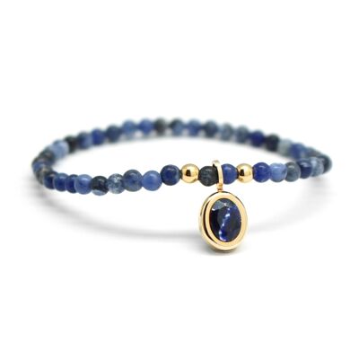 Women's sodalite pearl and gold-plated oval medal bracelet - INFINI engraving