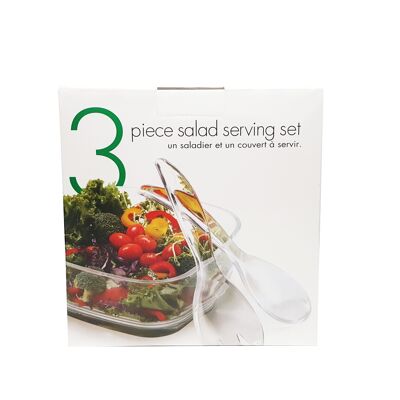 Saladier carre et couverts a salade acrylique