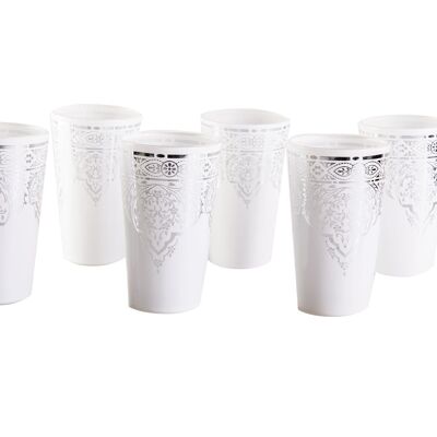 SET 6 VASOS DE TÉ BLANCO Y PLATA