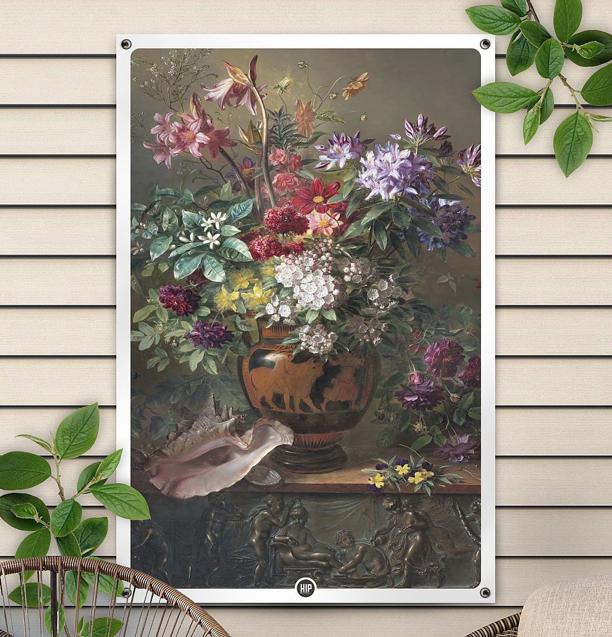 HIP ORGNL® Natura morta con fiori in vaso greco Giardino - 100 x 150 cm