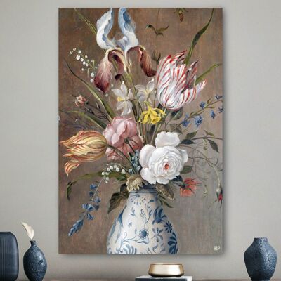 HIP ORGNL® Still life with flowers in a porcelain vase - 60 x 90 cm