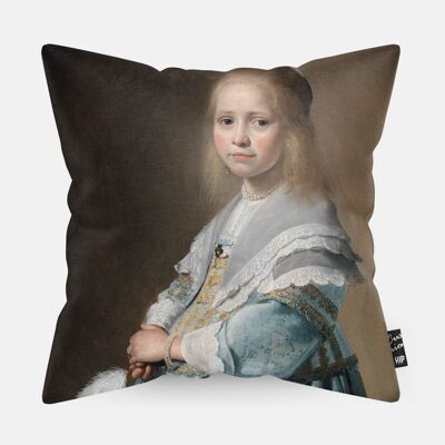 HIP ORGNL® Retrato de niña en cojín azul - 45 x 45 cm