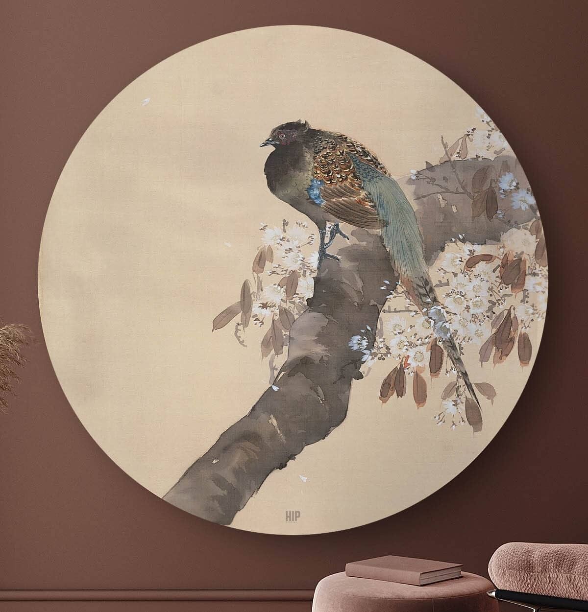 HIP ORGNL® Fagiano su ramo di fiori di ciliegio Tondo - Ø 40 cm