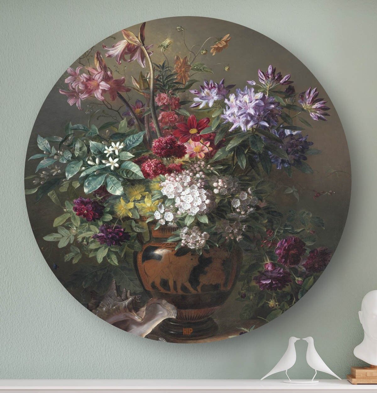 HIP ORGNL® Stilleben mit Blumen in einer griechischen Vase Rund - Ø 80 cm