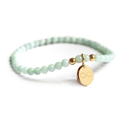 Women's bracelet with amazonite beads and oval gold-plated medallion - INFINITY engraving