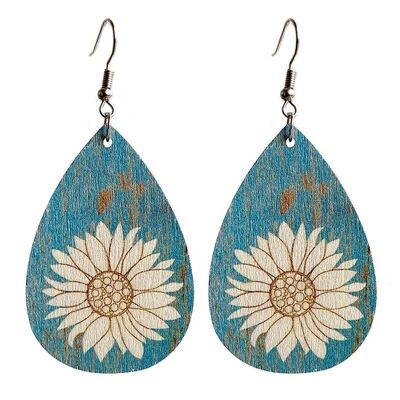 Fashion Vintage Sunflower Plaid Wooden Women's Earrings