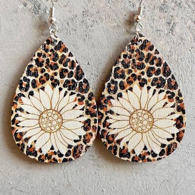 Fashion Vintage Sunflower Plaid Wooden Women's Earrings