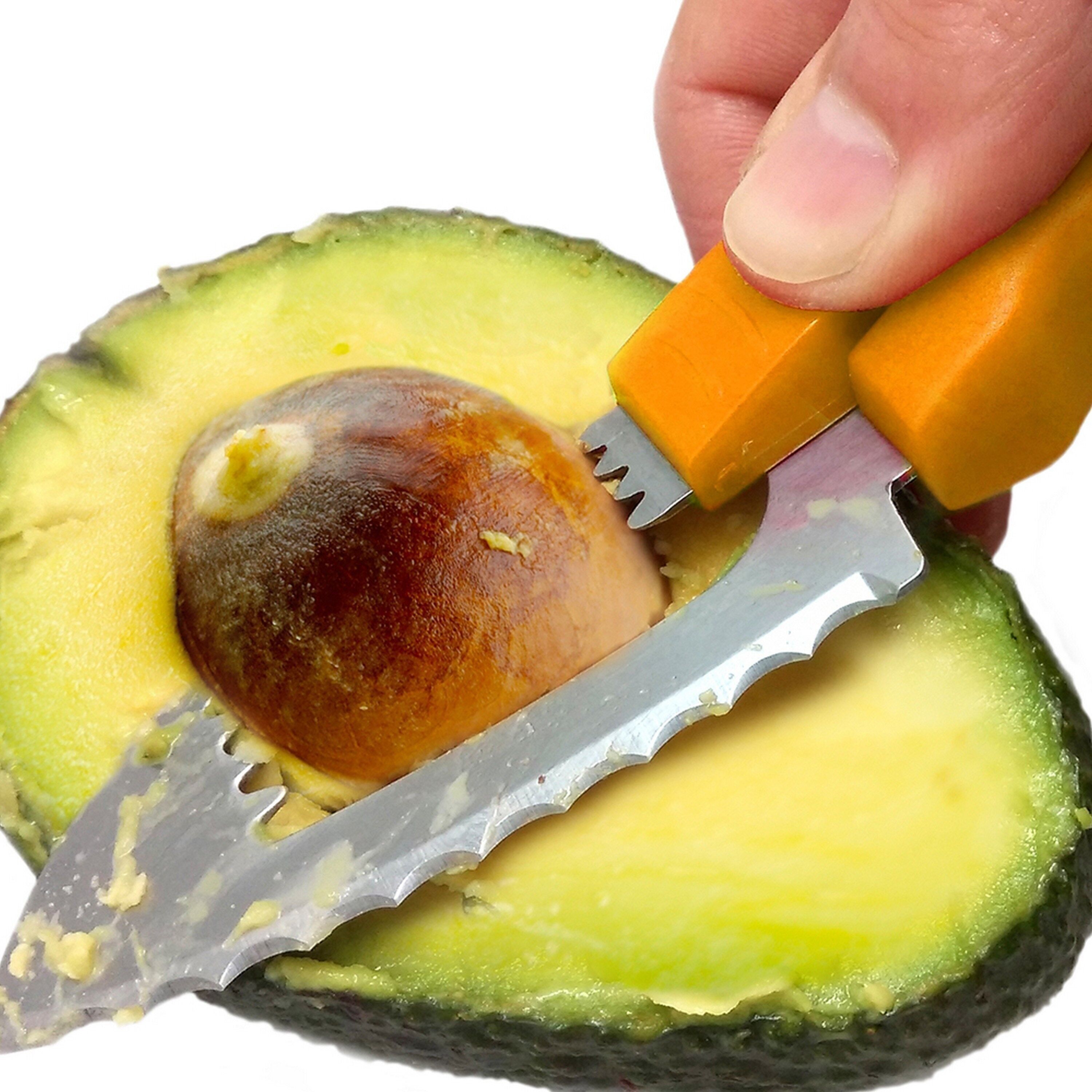 Pela Avocado 5 in 1, Taglia, Estrai il seme, Sbuccia, Svuota e Schiaccia