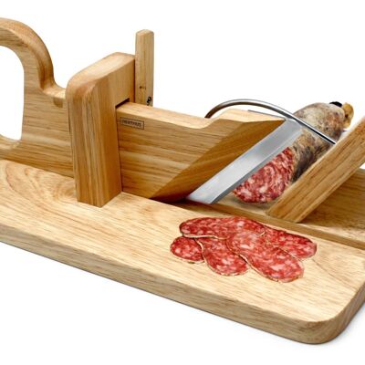 Cut wooden sausages with stainless steel safety arch