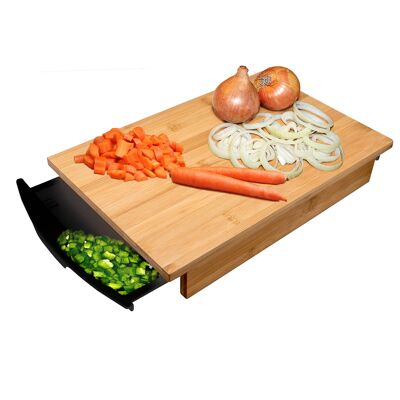 Bamboo cutting board with extendable tray