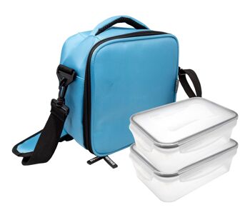 Lunch Bag Boîte à Lunch en Plastique Sac Alimentaire Thermique, Noir + 2 Tupperware, Tissu Résistant, Avec 2 Hermétiques, Avec 2 Tuppers 4