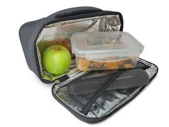 Lunch Bag Gris Rectangulaire Lunch Box Sac Thermique Porte-Nourriture Individuel, 1 Poche, Tissu Résistant, Hermétique 2