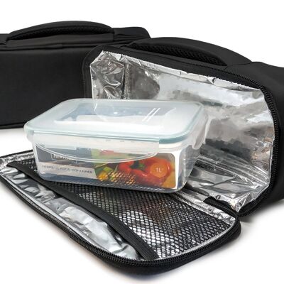 Lunch Bag Negro Rectangular Plástico individual 1 rec, Tela Resistente, 1 Hermético