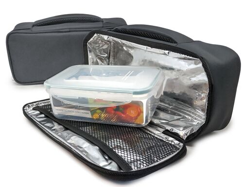 Lunch Bag Gris Rectangular Plástico individual 1 rec, Tela Resistente, 1 Hermético